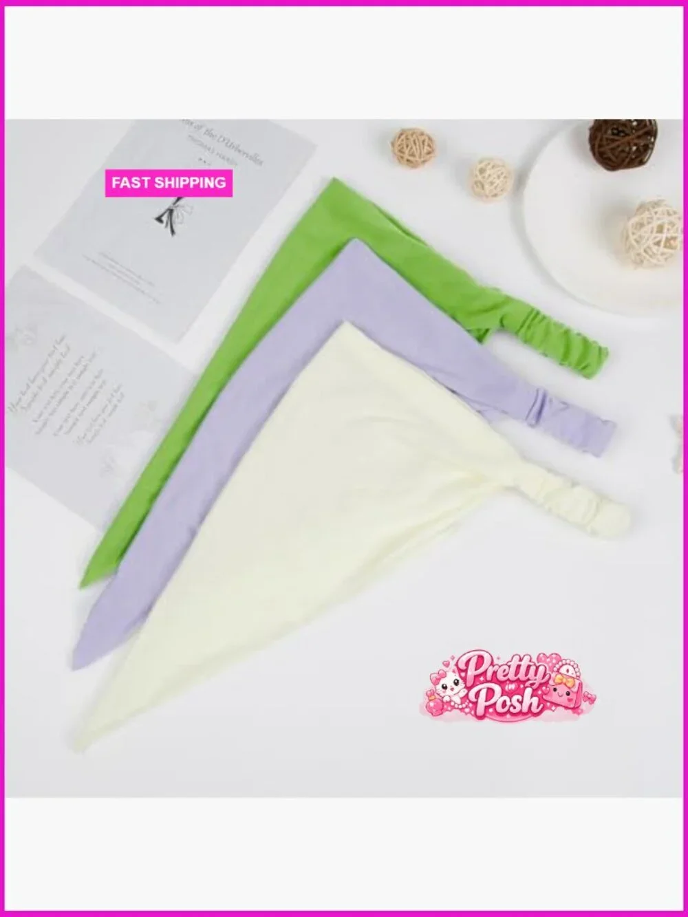 Cotton Polyester Non Slip Elastic Triangle Hair Scarf Headband Set